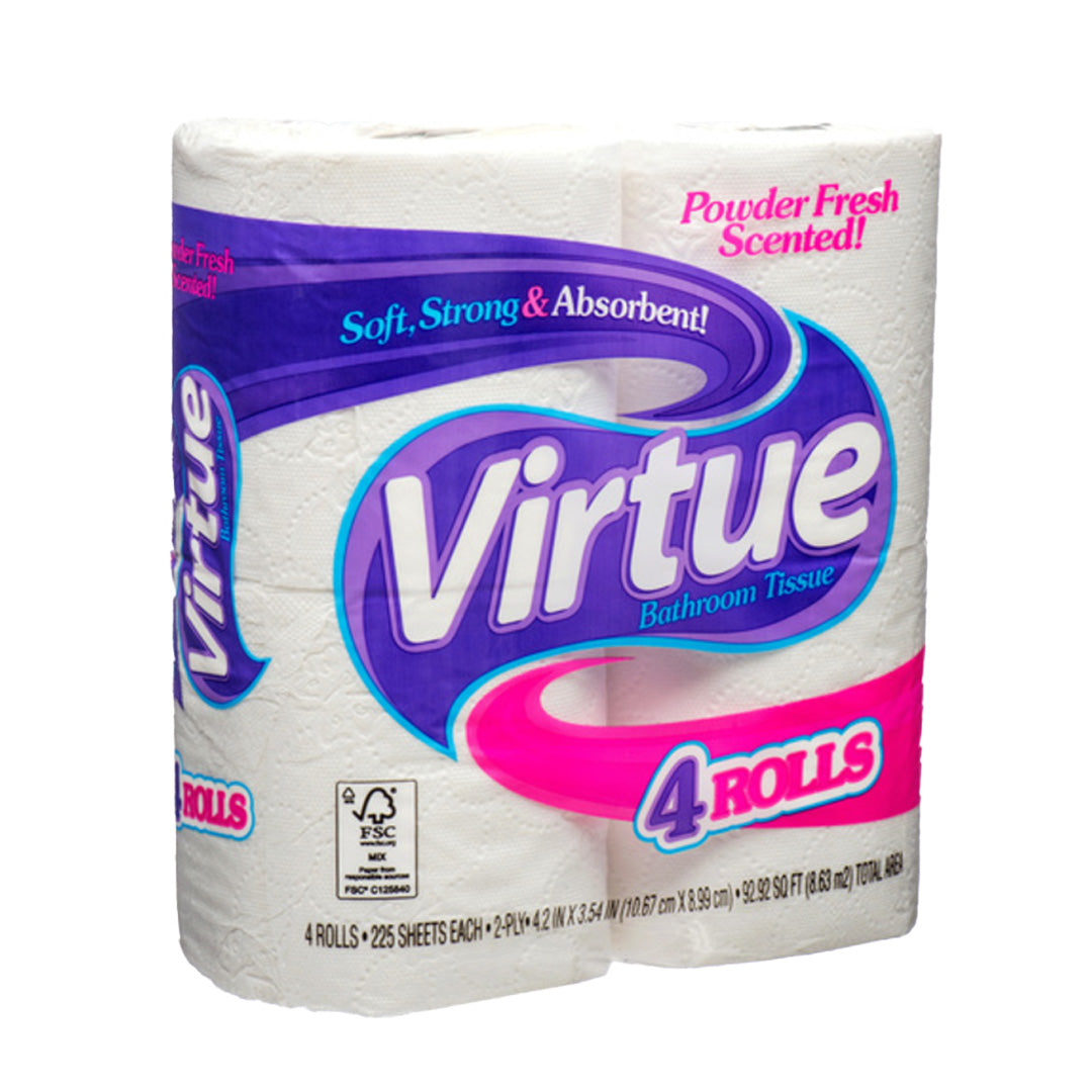 VIRTUE BATH TISSUE TOILET PAPER 4PK 225CT POWDER SCENT